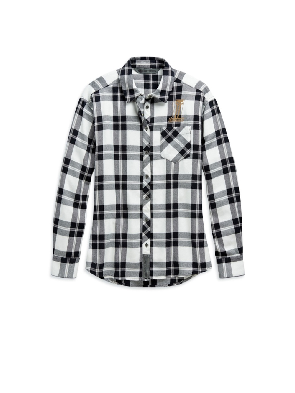 Harley Davidson Women’s Black & White Plaid Button-Down Shirt  - Chest Pocket